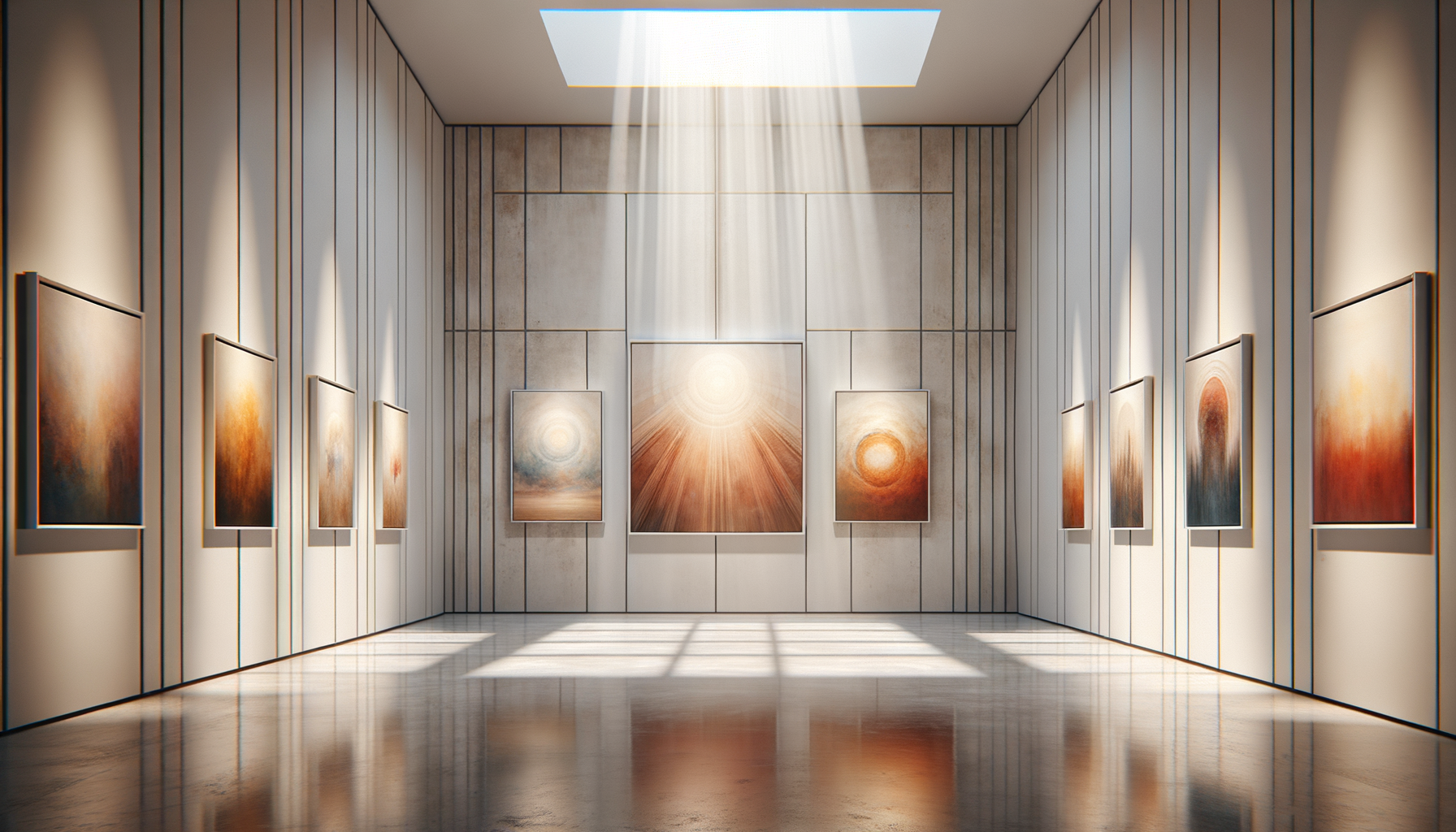 Framed limited edition giclee fine art prints displayed on white gallery walls with directional spotlights